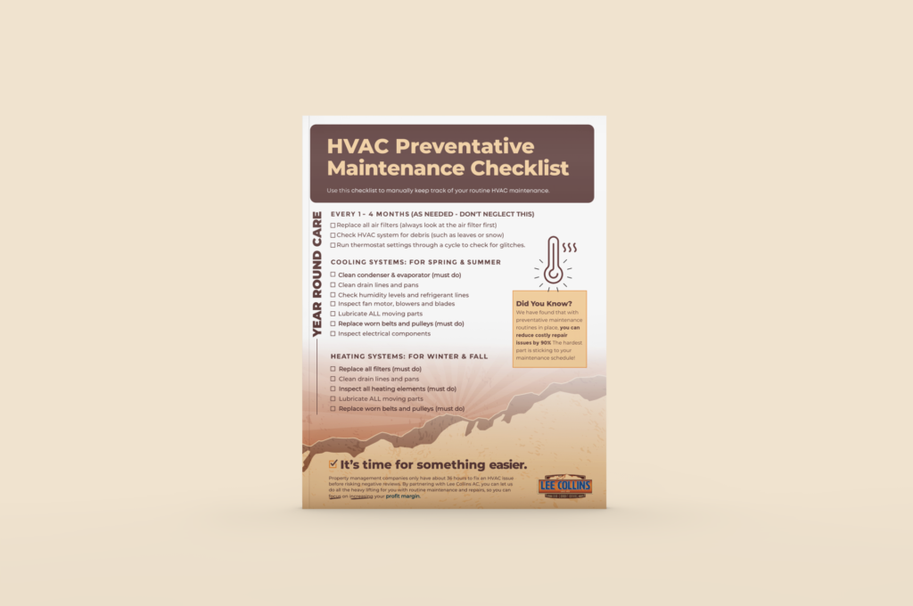 A Property Management brochure for HVAC preventive maintenance checklist.